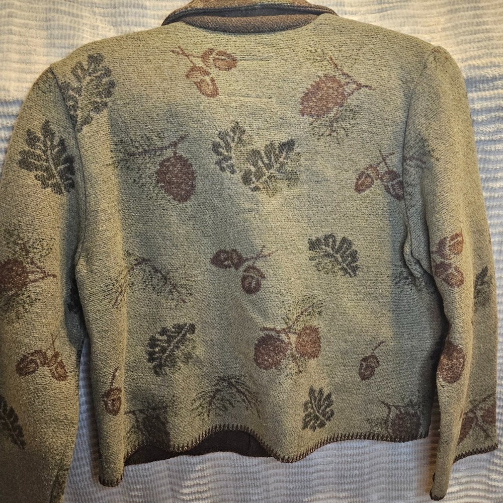Wooded River Tapestry Jacket Womens Lg Green Brown Nature Squirrel Buttons USA - Picture 6 of 7